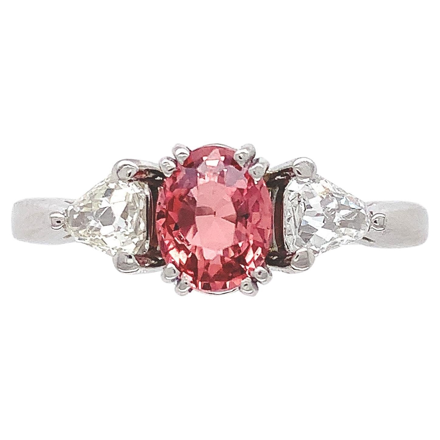 Platinum GIA Natural 1.03 carat Padparadscha Sapphire Ring For Sale