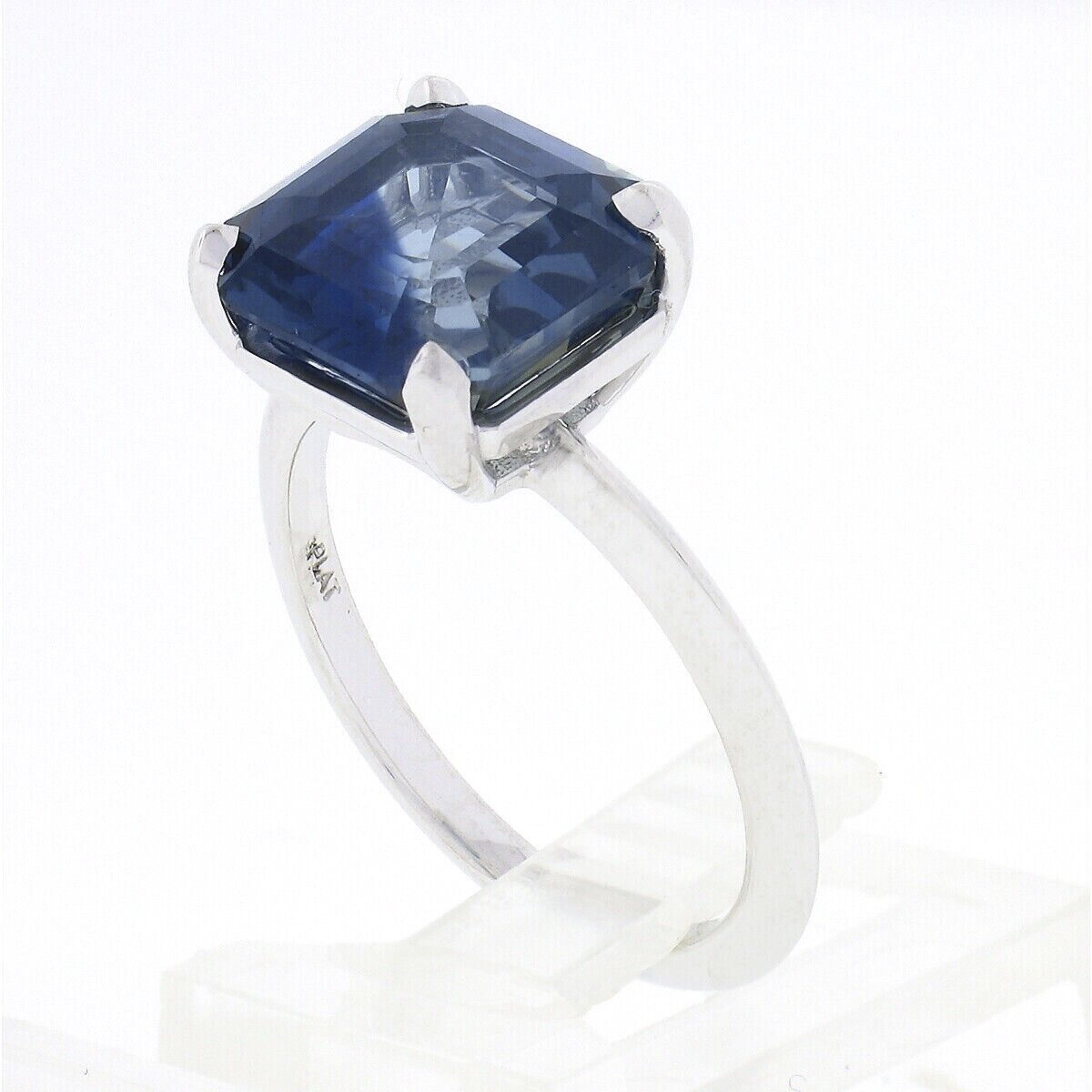 Platinum GIA No Heat 6.21ctw Zoned Greenish Blue Emerald Cut Sapphire Ring For Sale 4