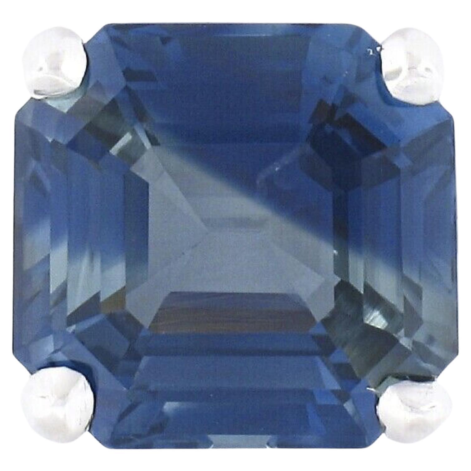 Platinum GIA No Heat 6.21ctw Zoned Greenish Blue Emerald Cut Sapphire Ring For Sale
