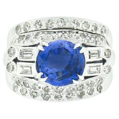 Platinum GIA No Heat Ceylon Sapphire Diamond Engagement Ring & 14k Gold Band Set