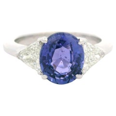 Platin GIA unbehandelter lila Violett Farbwechsel Saphir Trillion Diamantring