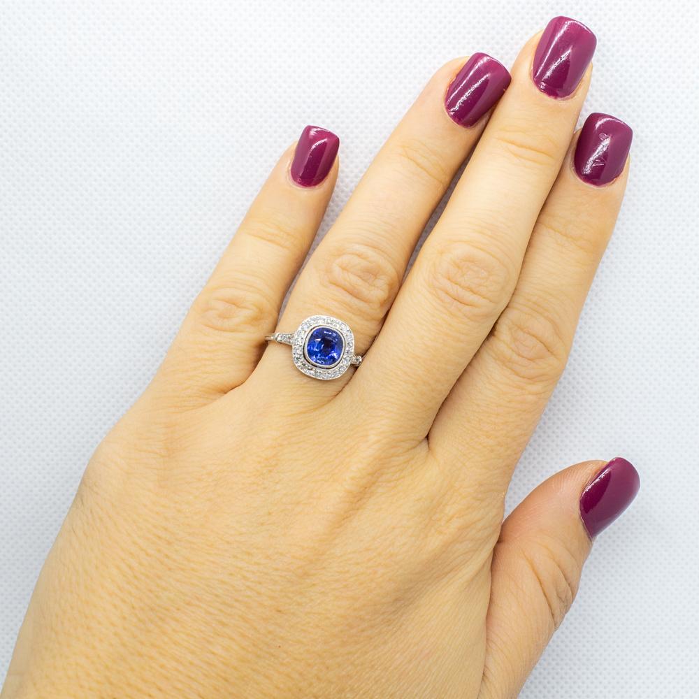 Platinum GIA No Heat Sapphire Engagement Ring For Sale 2