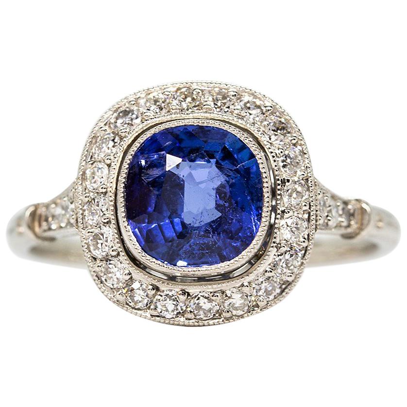 Platinum GIA No Heat Sapphire Engagement Ring For Sale