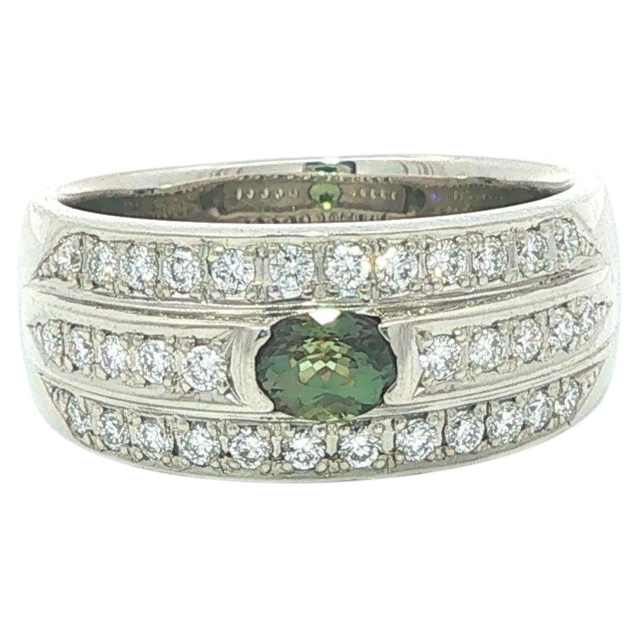 Platinum GIA Oval Color Change Brazil Alexandrite w/ Diamond 3 Row Band Ring For Sale