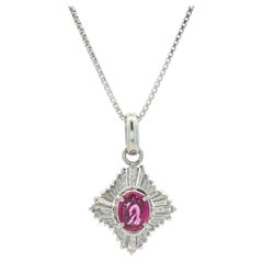 Platinum GIA Pink Sapphire Diamond Ballerina Wavy Ballerina Pendant Necklace