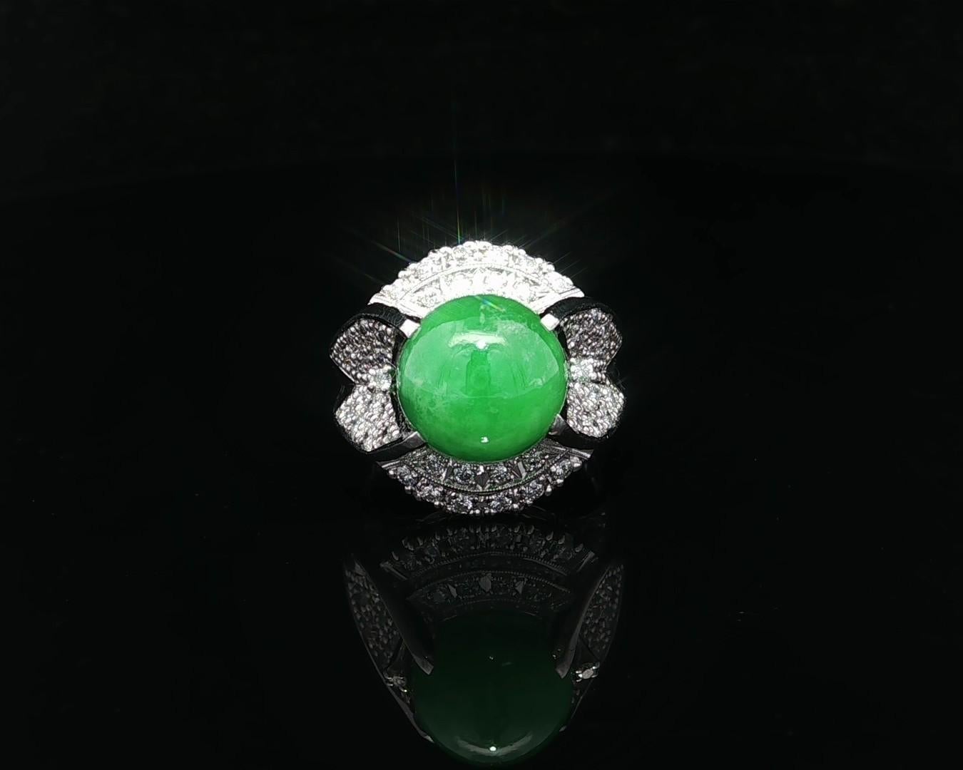 Anello di platino GIA con sfera rotonda di giada Burma A e diamante di alto profilo in vendita 4