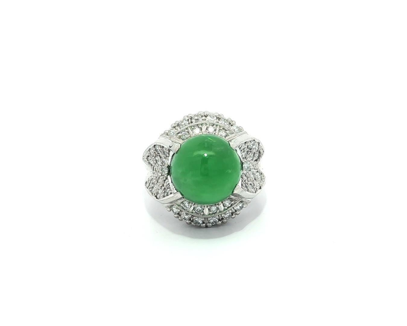 Platin GIA Runde Kugel Burma A Jade w / Diamant High-Profile-Statement-Ring