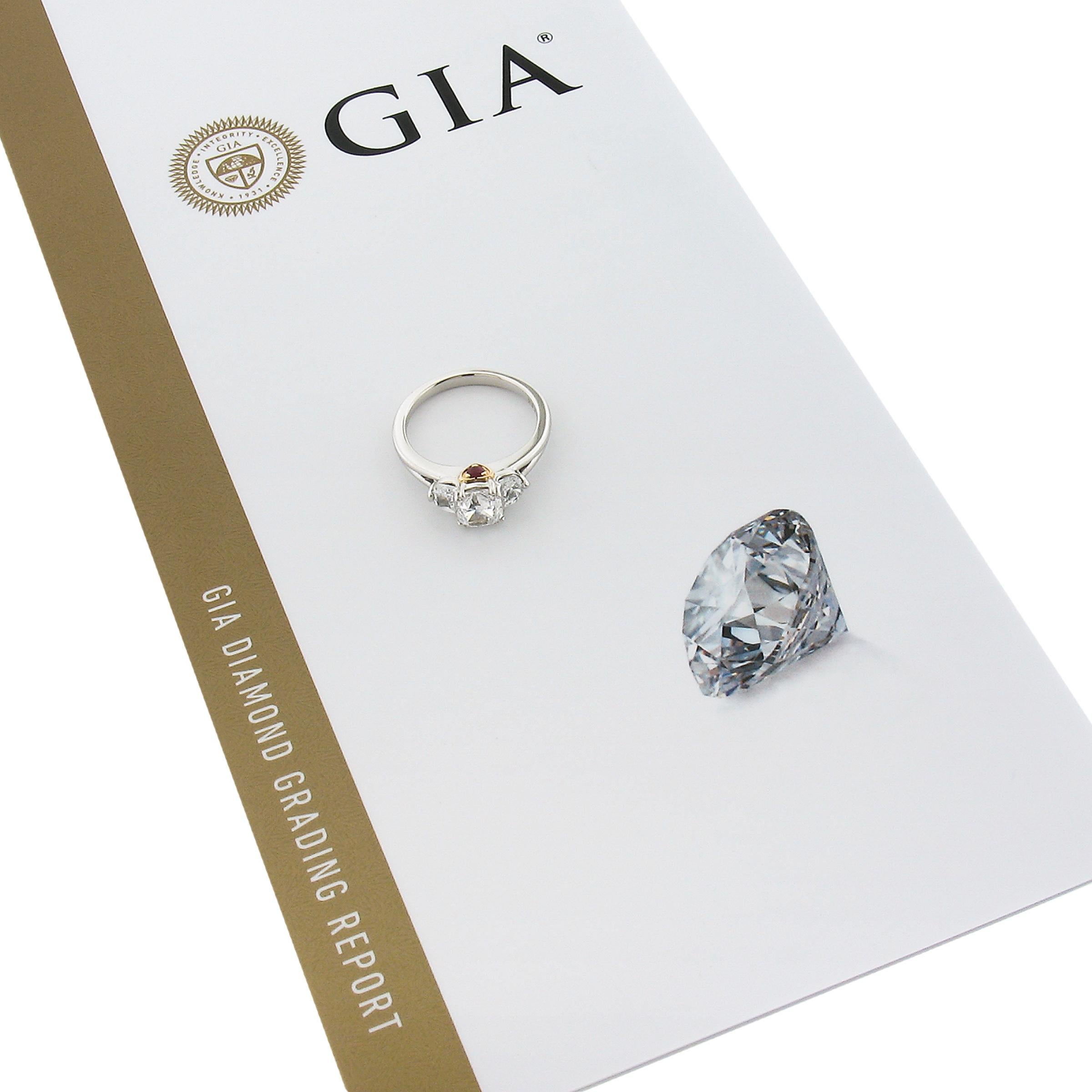 Platinum Gold 1.63ctw GIA Cushion & Half Moon Diamond Solitaire Engagement Ring For Sale 5