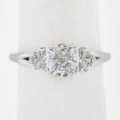 Platinum Gold 1.63ctw GIA Cushion & Half Moon Diamond Solitaire Engagement Ring