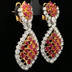 Platinum & Gold 16.47ctw GIA Vivid Burma Ruby Diamond Chandelier Dangle Earrings