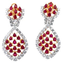 Platino e oro 16,47ctw GIA Vivid Diamonds Chandelier in rubino di Birmania Orecchini pendenti