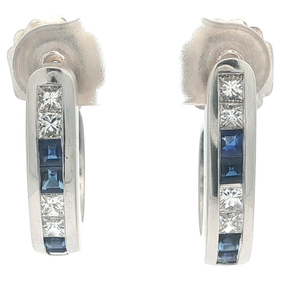 Pendientes Puño Platino y Oro 1,80ctw Zafiro Cuadrado de Alta Calidad con Diamante en venta