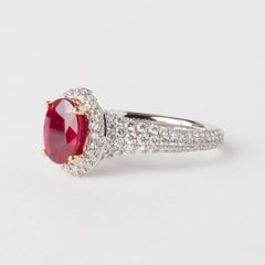 Platinum & Gold 2.47ct Oval Cut Ruby & Diamond Unique Ring