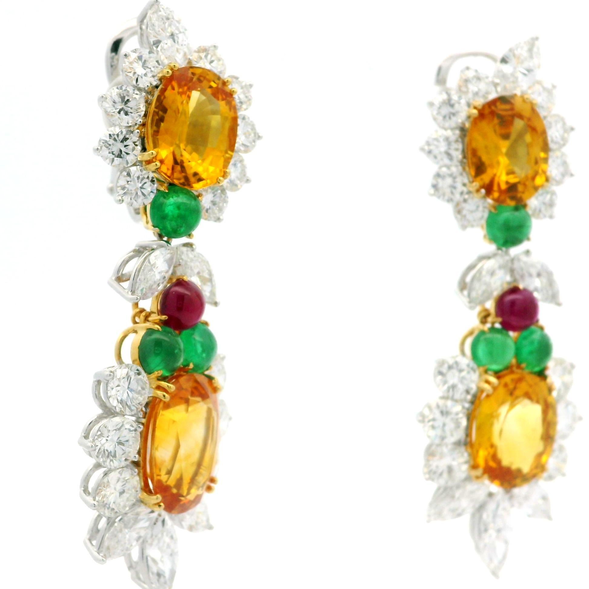 Pendants d'oreilles en platine et or 35,09 carats, certifiés GIA, saphir, émeraude, rubis et diamant en vente 5