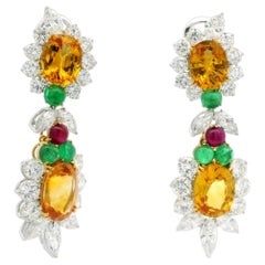 Pendants d'oreilles en platine et or 35,09 carats, certifiés GIA, saphir, émeraude, rubis et diamant