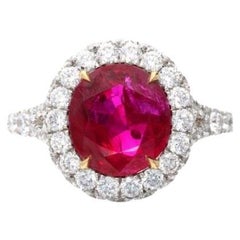 SSEF Swiss Certified, 3.91 Cts Burmese None Heated Ruby and Diamond Ring