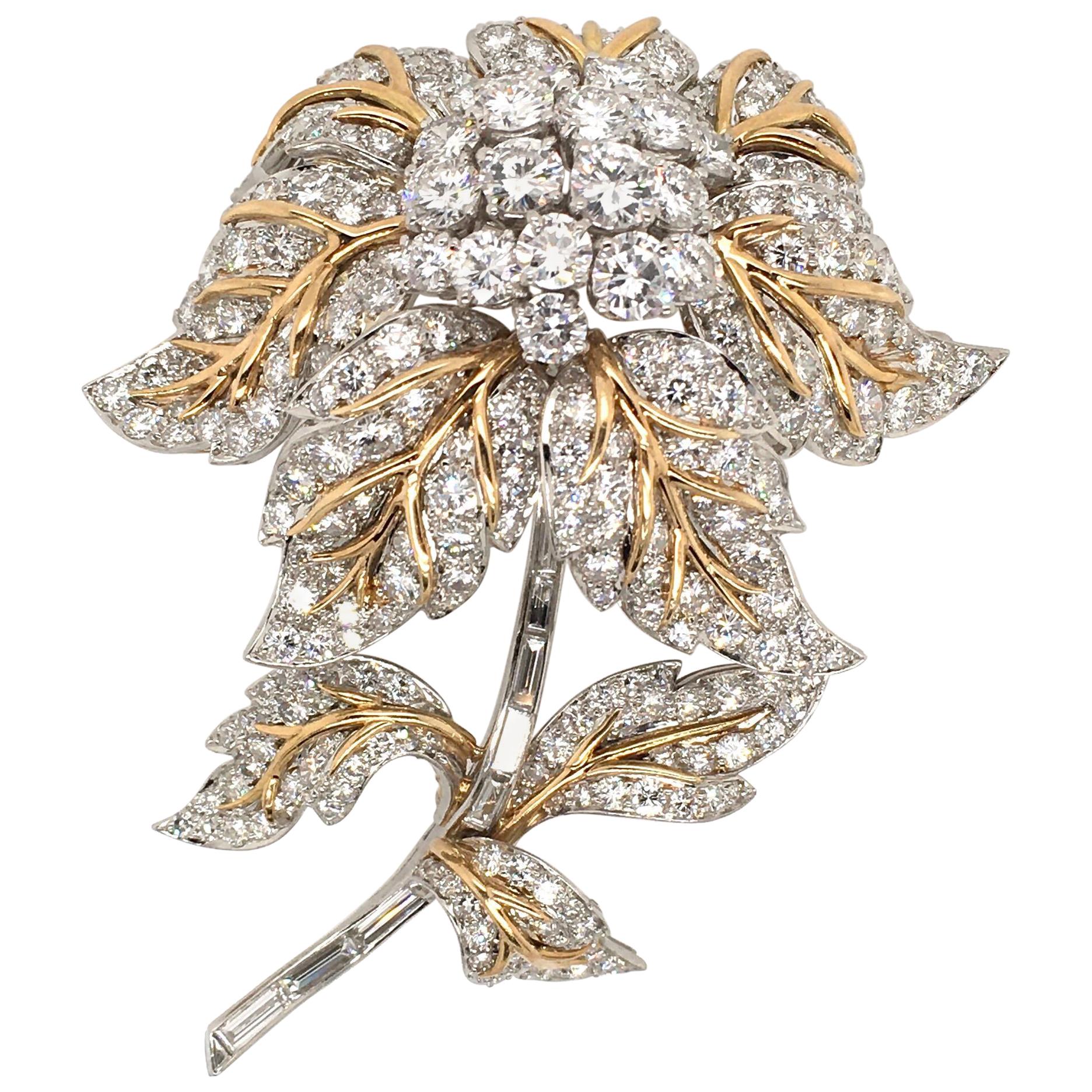 Platinum, Gold and Diamond Flower Brooch