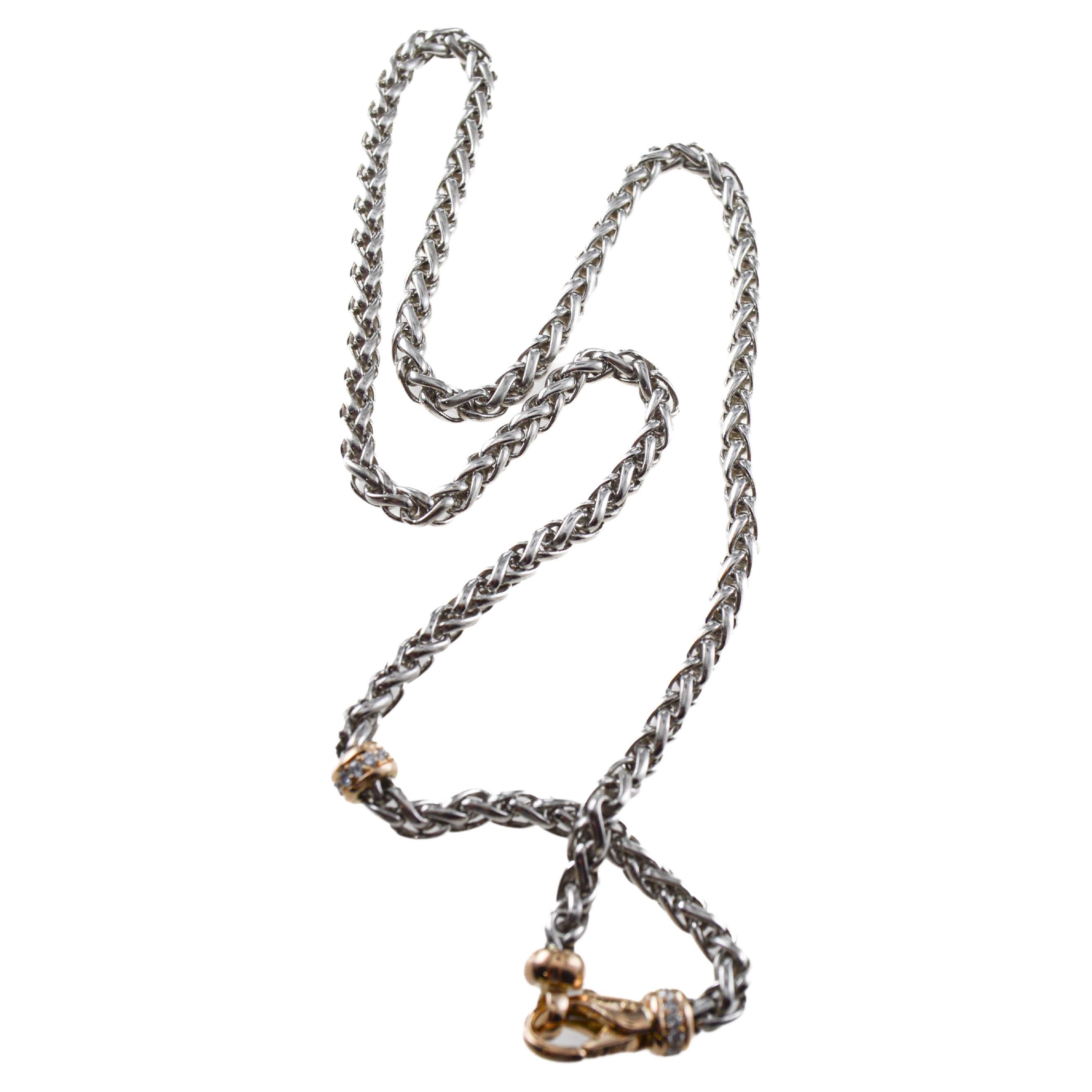 Halskette, Armband oder Taschenuhrkette aus Platin, Gold und Diamanten, gewebte Glieder (Art déco) im Angebot