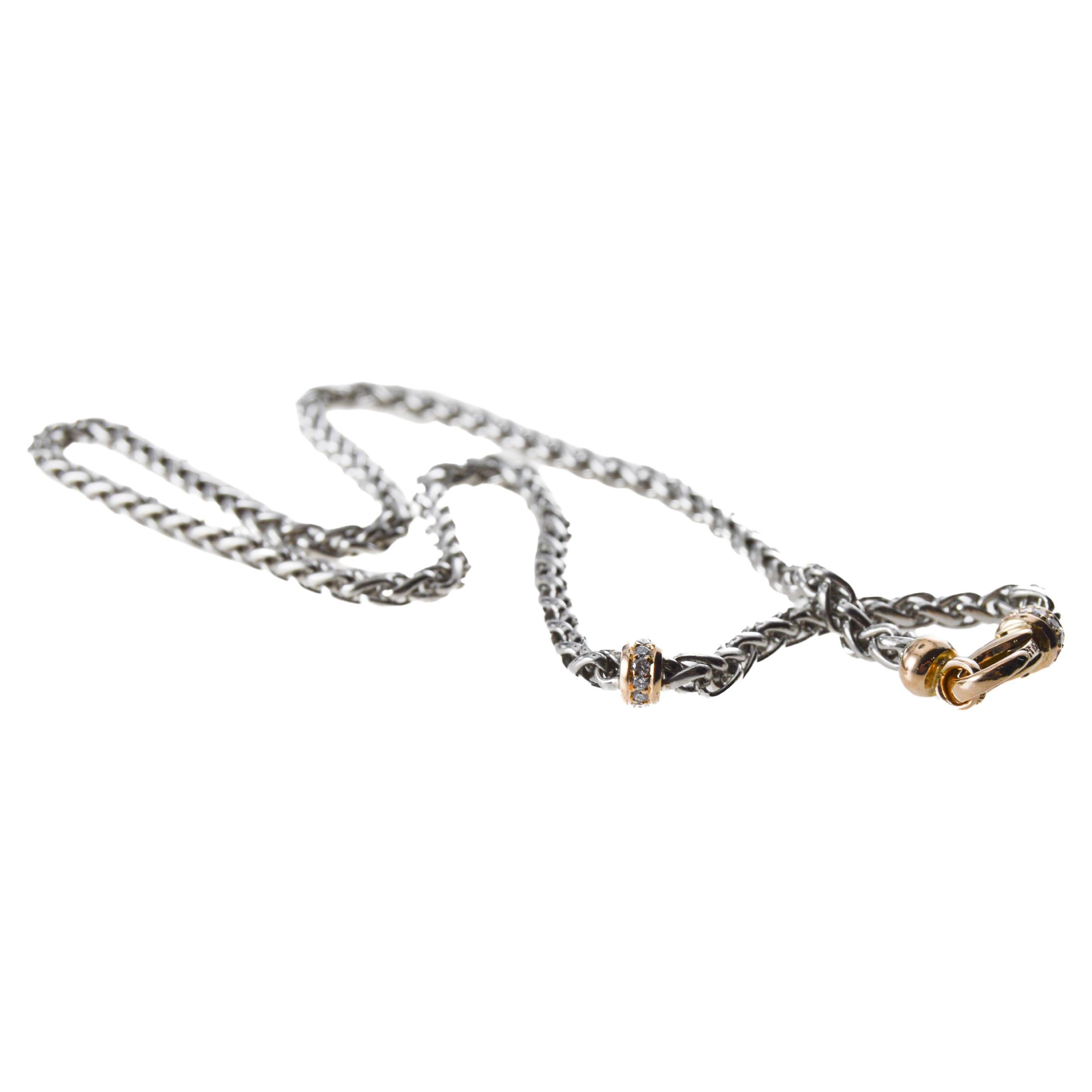 Chaîne de collier, bracelet ou montre de poche tissée à maillons en or platine, or et diamants Excellent état - En vente à Long Beach, CA