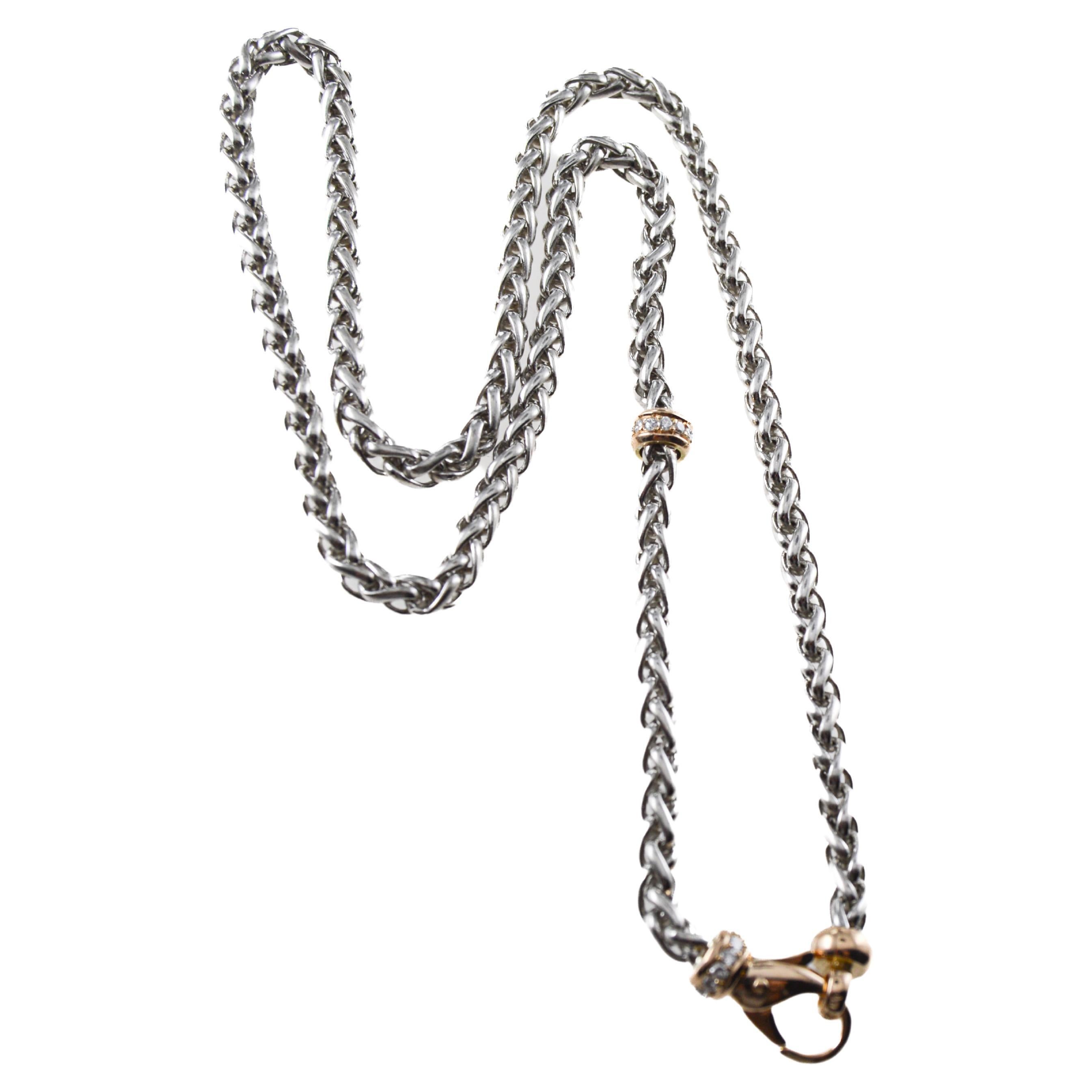 Chaîne de collier, bracelet ou montre de poche tissée à maillons en or platine, or et diamants en vente