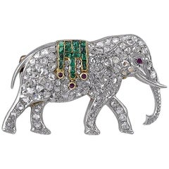 Antique Platinum, Gold and Diamond Walking Elephant Brooch