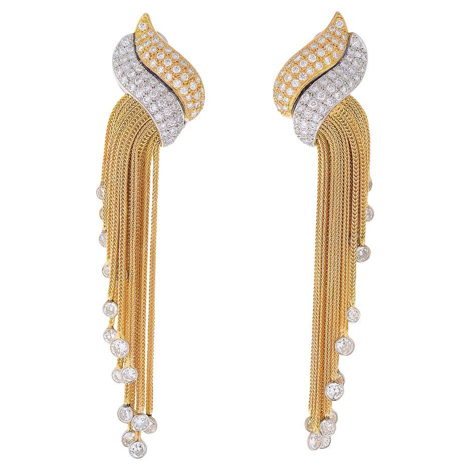 Platinum, Gold and Diamond Waterfall Earrings by Morelle Davidson For Sale