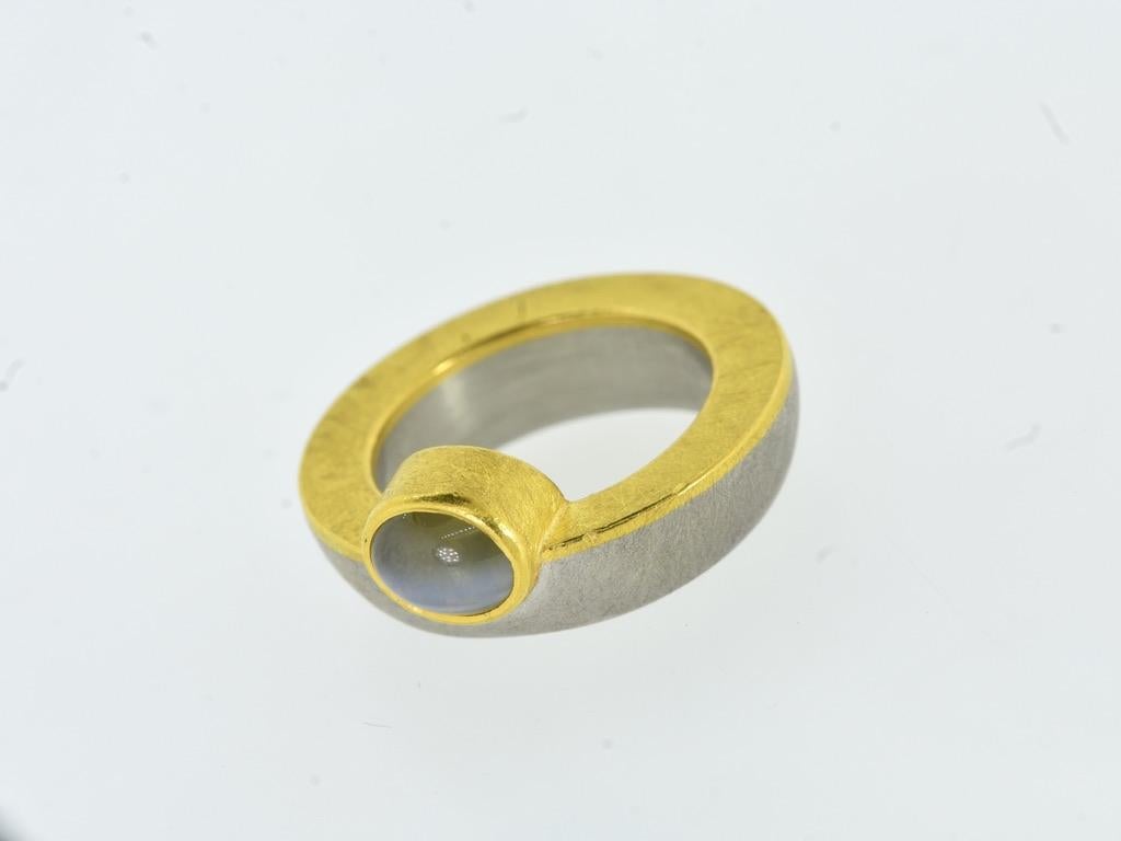 Platinum, Gold and fine Cat's Eye Chrysoberyl Vintage Ring by Michael Zobel 1997 For Sale 4
