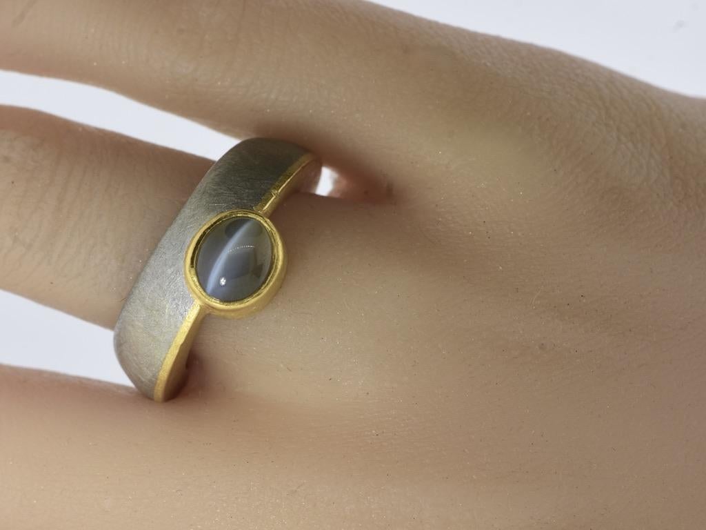 Modern Platinum, Gold and fine Cat's Eye Chrysoberyl Vintage Ring by Michael Zobel 1997 For Sale