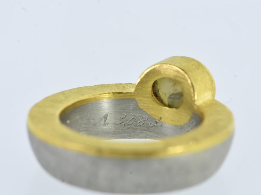 Platinum, Gold and fine Cat's Eye Chrysoberyl Vintage Ring by Michael Zobel 1997 For Sale 1