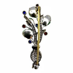 Platinum & Gold Art-Deco Foliate Design European Brooch with Diamonds and Color