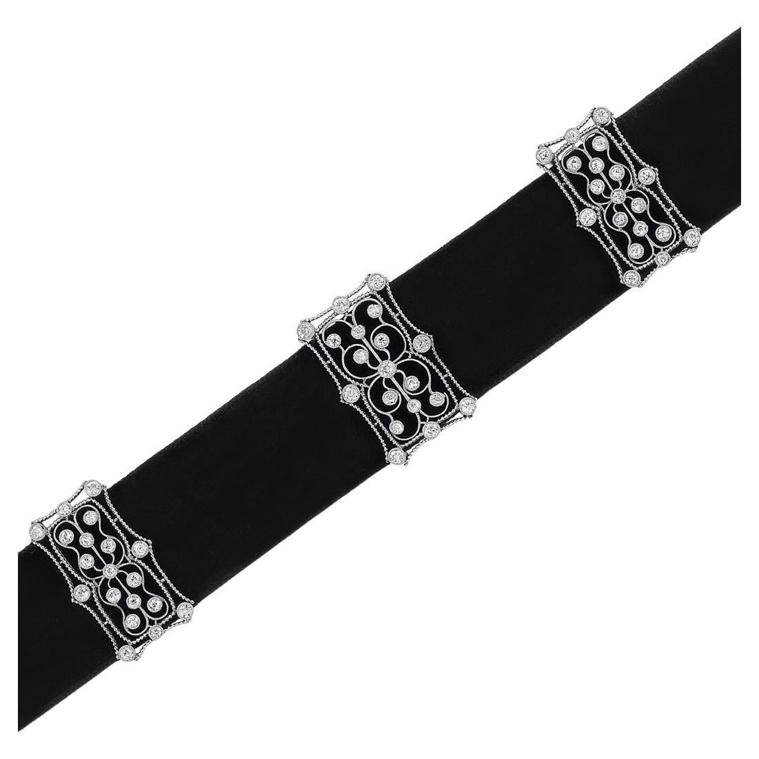Diamond Platinum Gold Black Velvet Belle Epoque Choker Necklace