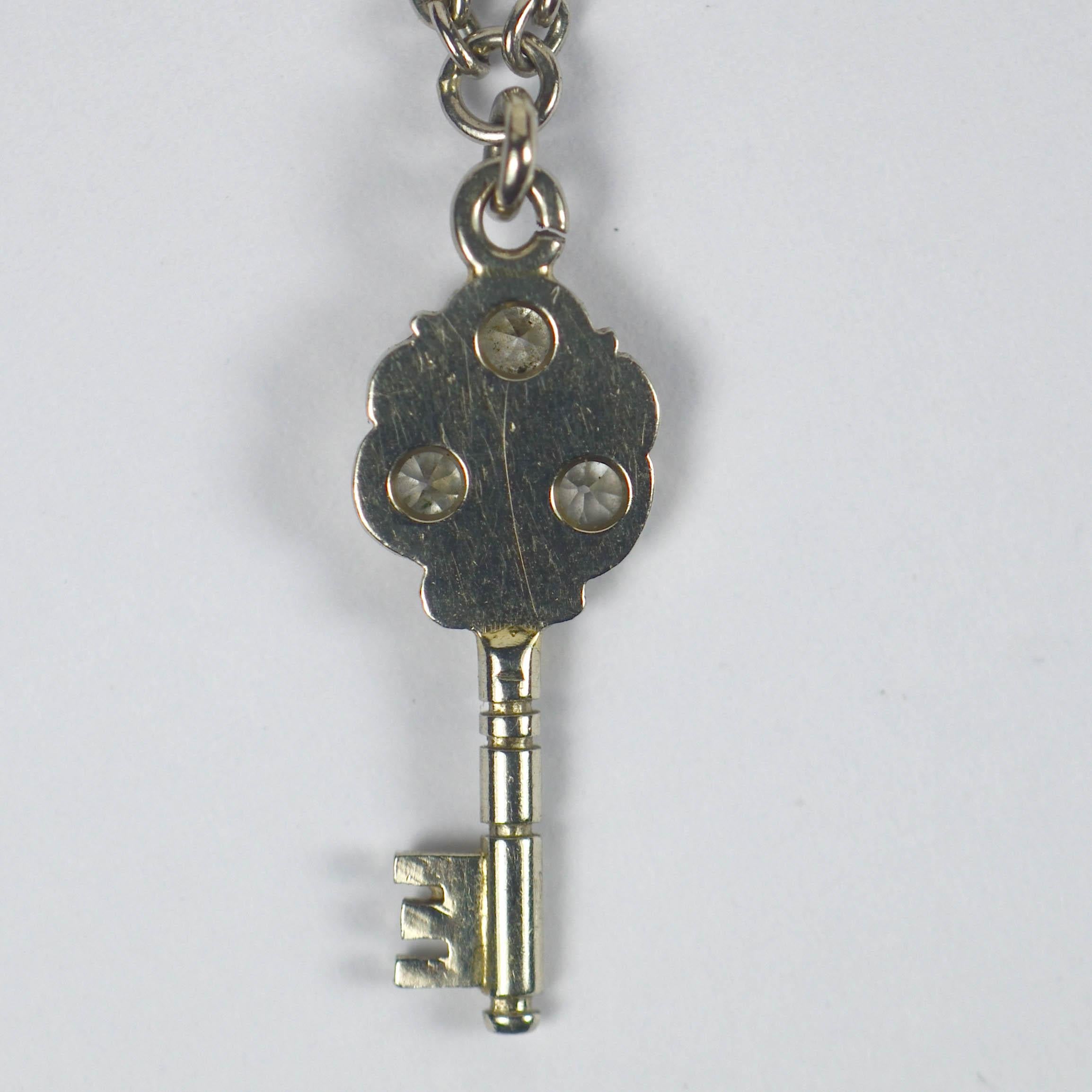 Platinum Gold Diamond Key Charm Bracelet In Good Condition In London, GB