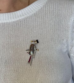 Platinum Gold Diamond Pearl Ruby Bird Brooch Pin