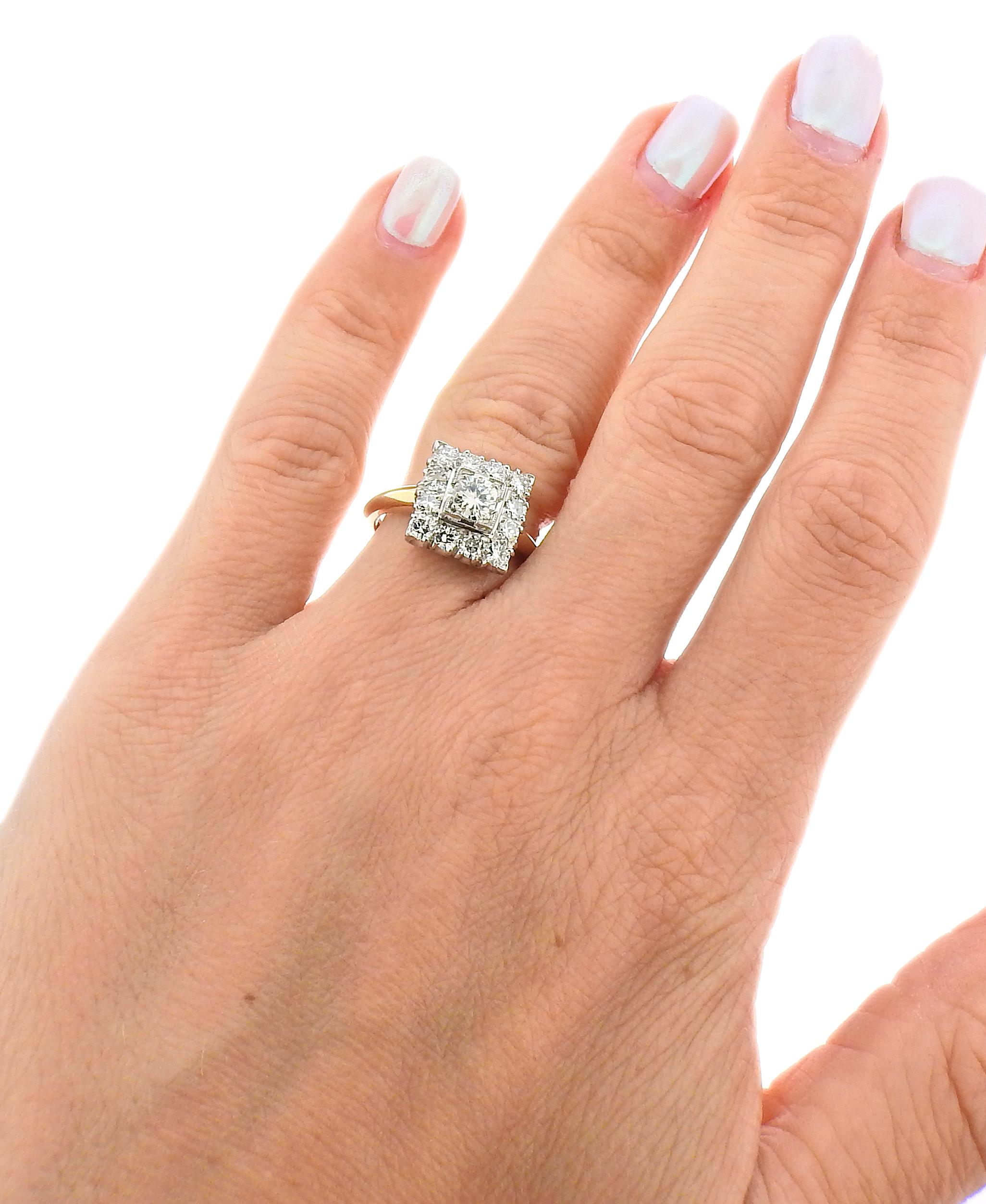 Bague en or et platine avec diamant Excellent état - En vente à New York, NY