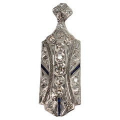 Platinum Gold Diamond Sapphire Art Deco Brooch Pendant