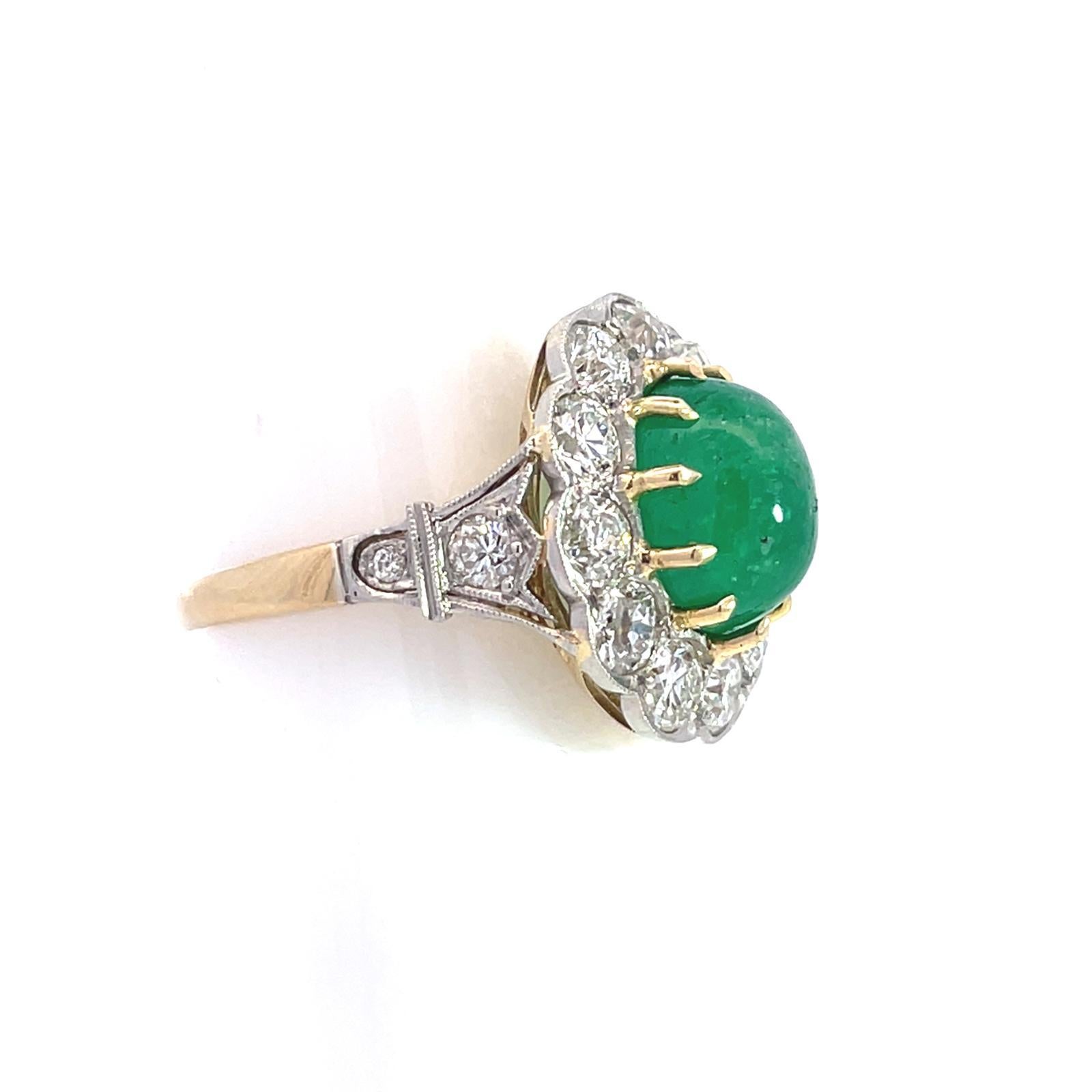 Victorien tardif Bague Rosetta en platine et or avec émeraude et diamant en vente