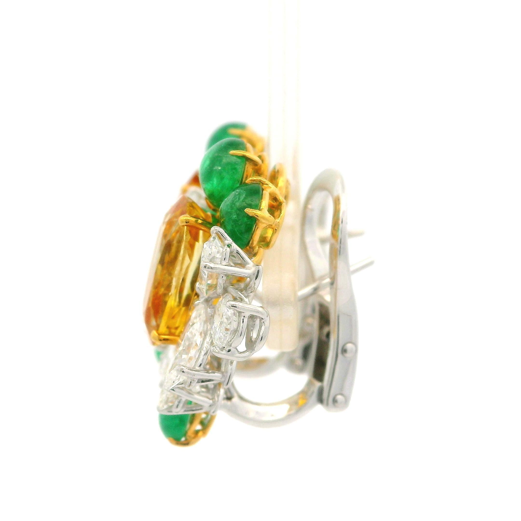 Boucles d'oreilles en platine et or 15,81 ctw, saphir jaune orange, émeraude et diamant certifié GIA en vente 1