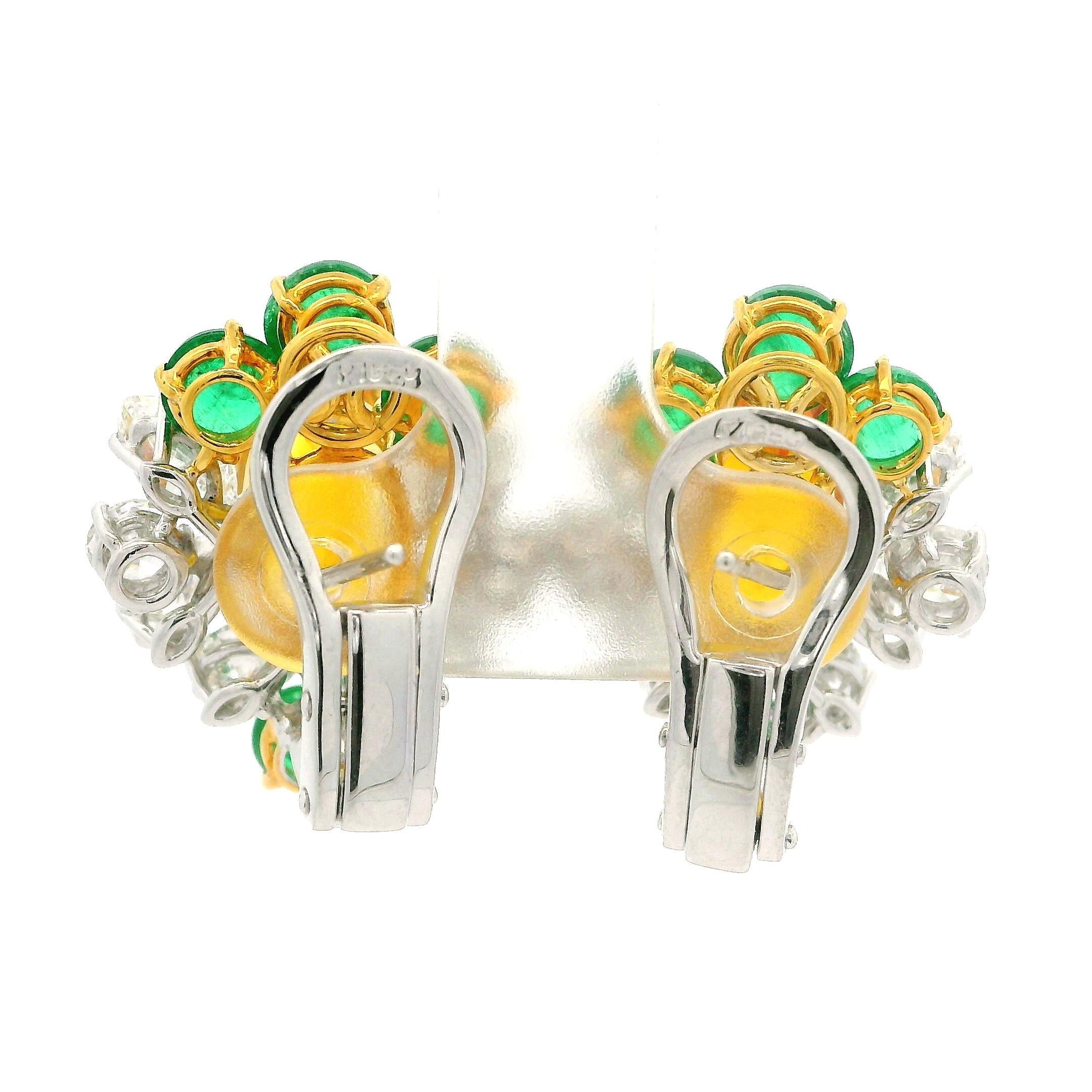 Boucles d'oreilles en platine et or 15,81 ctw, saphir jaune orange, émeraude et diamant certifié GIA en vente 2