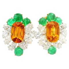 Platinum & Gold GIA 15.81ctw Yellow Orange Sapphire Emerald Diamond Earrings