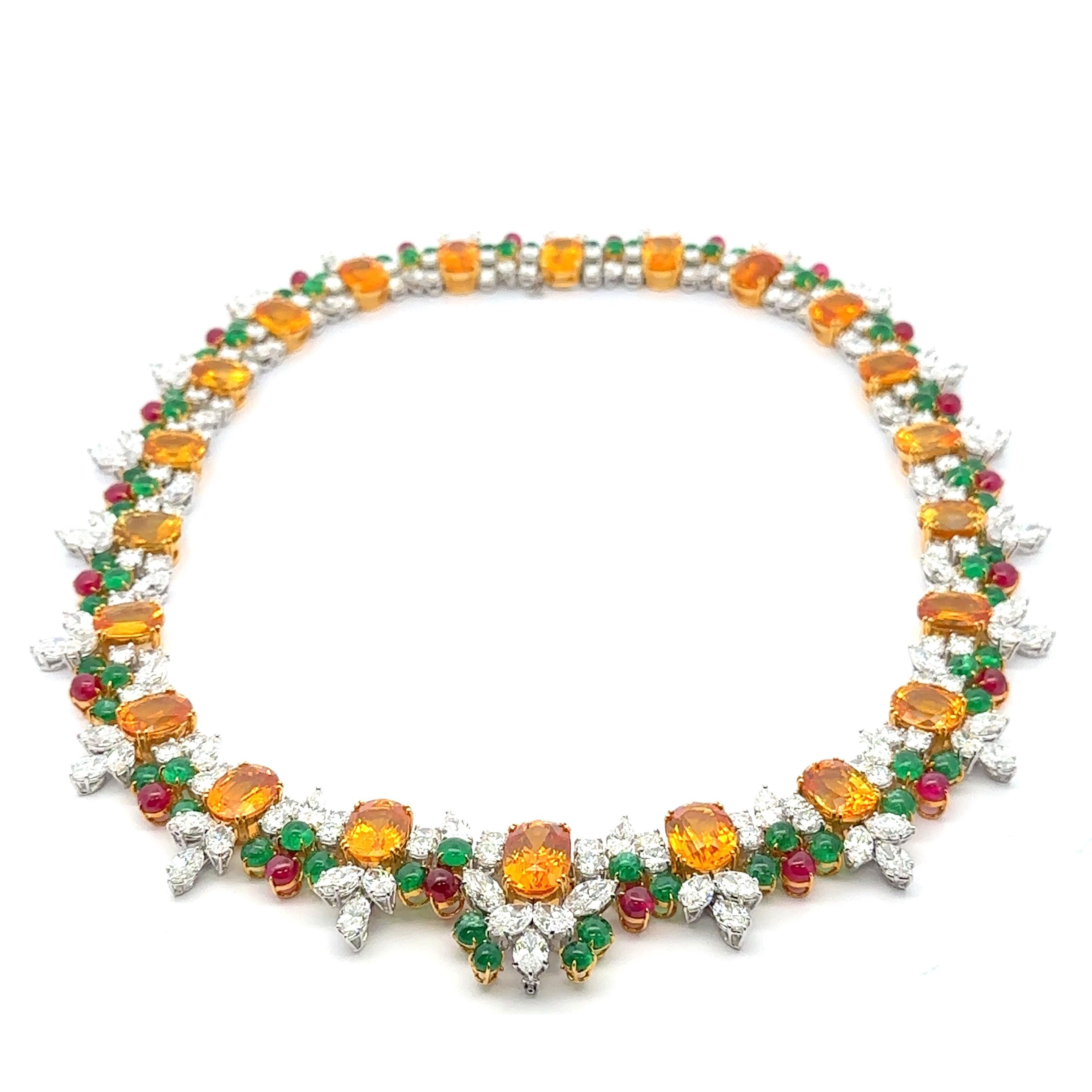 Collana in platino e oro GIA 169,84ctw con zaffiro, smeraldo, rubino e diamanti in vendita 2