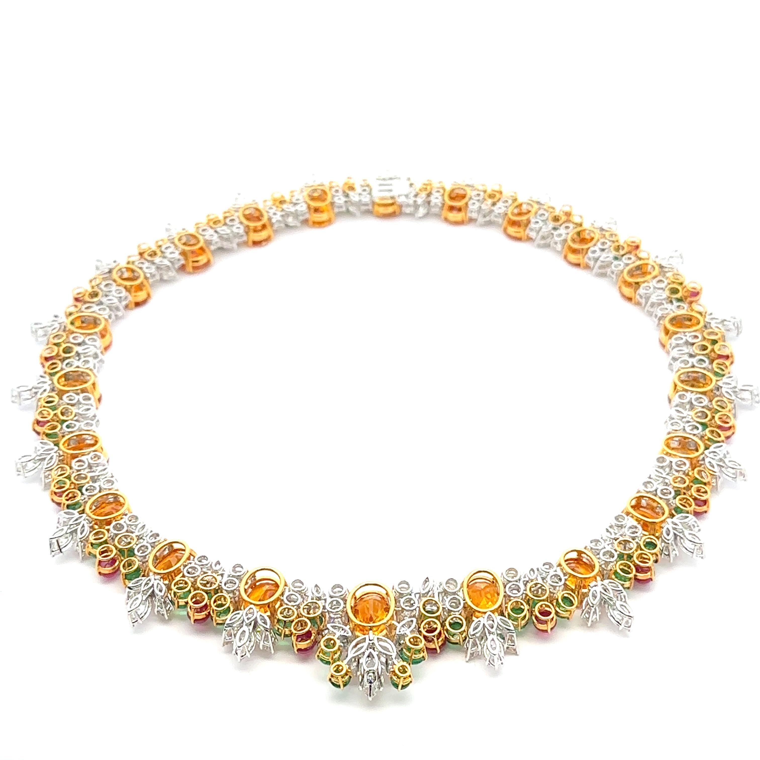 Collana in platino e oro GIA 169,84ctw con zaffiro, smeraldo, rubino e diamanti in vendita 4