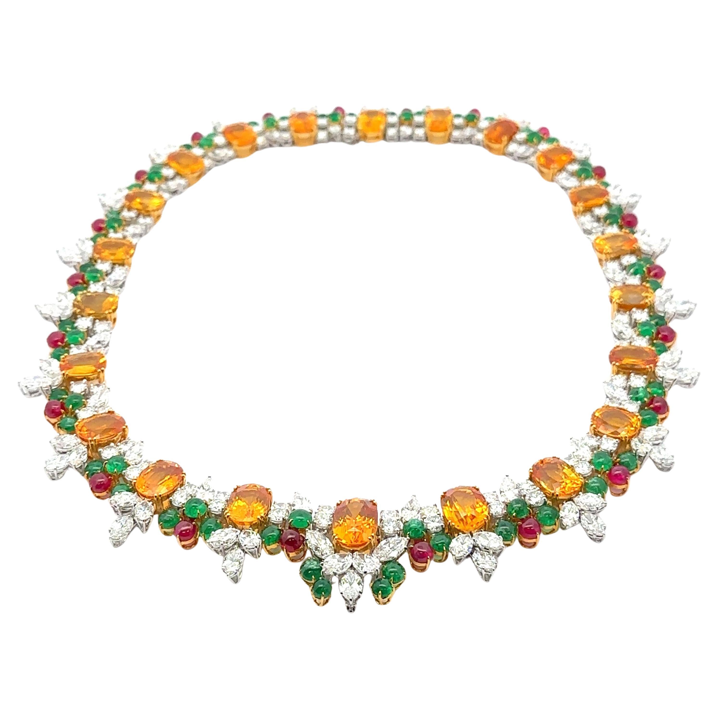 Statement-Halskette aus Platin und Gold, GIA 169,84 Karatw Saphir, Smaragd, Rubin und Diamant