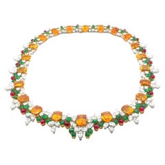 Statement-Halskette aus Platin und Gold, GIA 169,84 Karatw Saphir, Smaragd, Rubin und Diamant