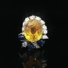Platinum & Gold GIA 17.59ct Large Yellow Sapphire Blue Sapphire & Diamond Ring