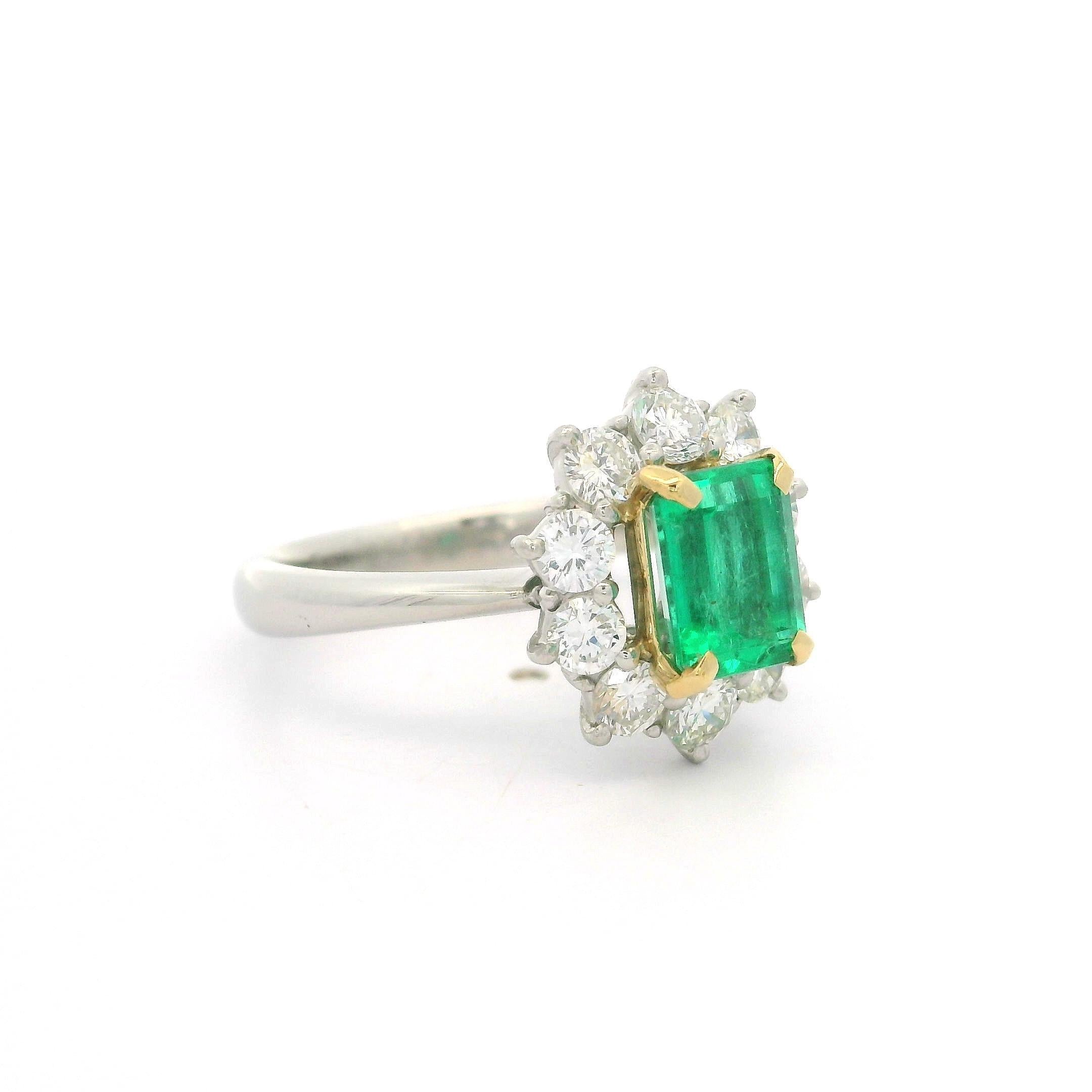 Platin & Gold GIA 2,17ctw kolumbianischen Smaragd w / Diamant Halo Floral Ring im Angebot 6