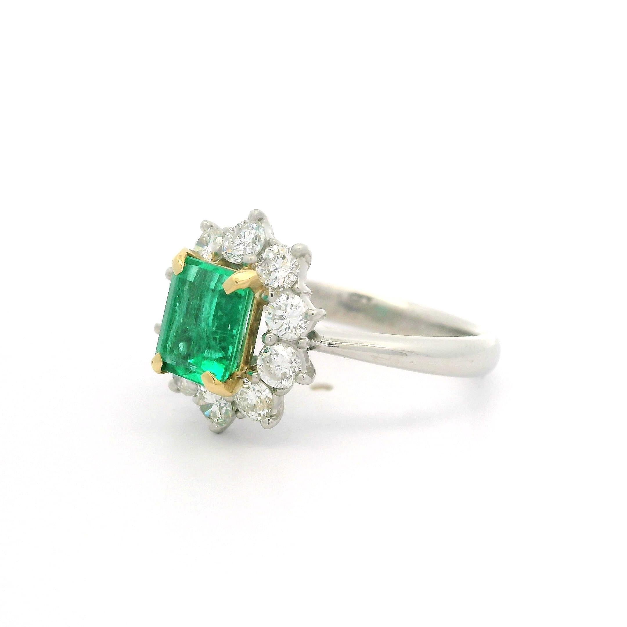 Platin & Gold GIA 2,17ctw kolumbianischen Smaragd w / Diamant Halo Floral Ring im Angebot 7
