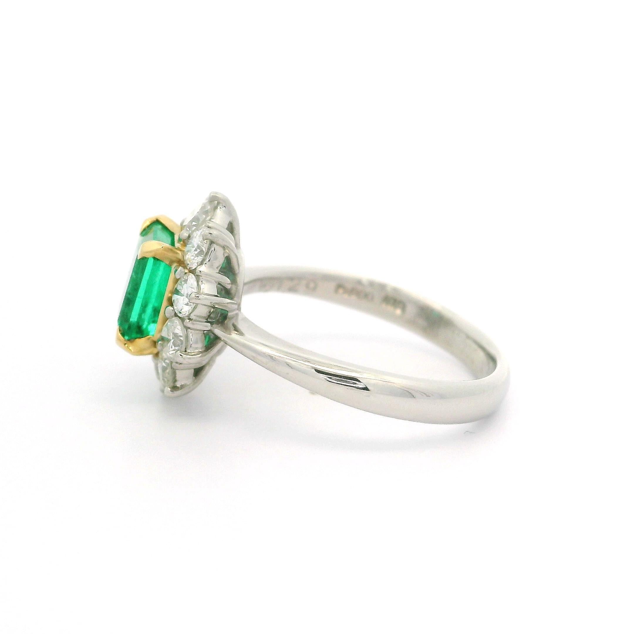 Platin & Gold GIA 2,17ctw kolumbianischen Smaragd w / Diamant Halo Floral Ring im Angebot 8