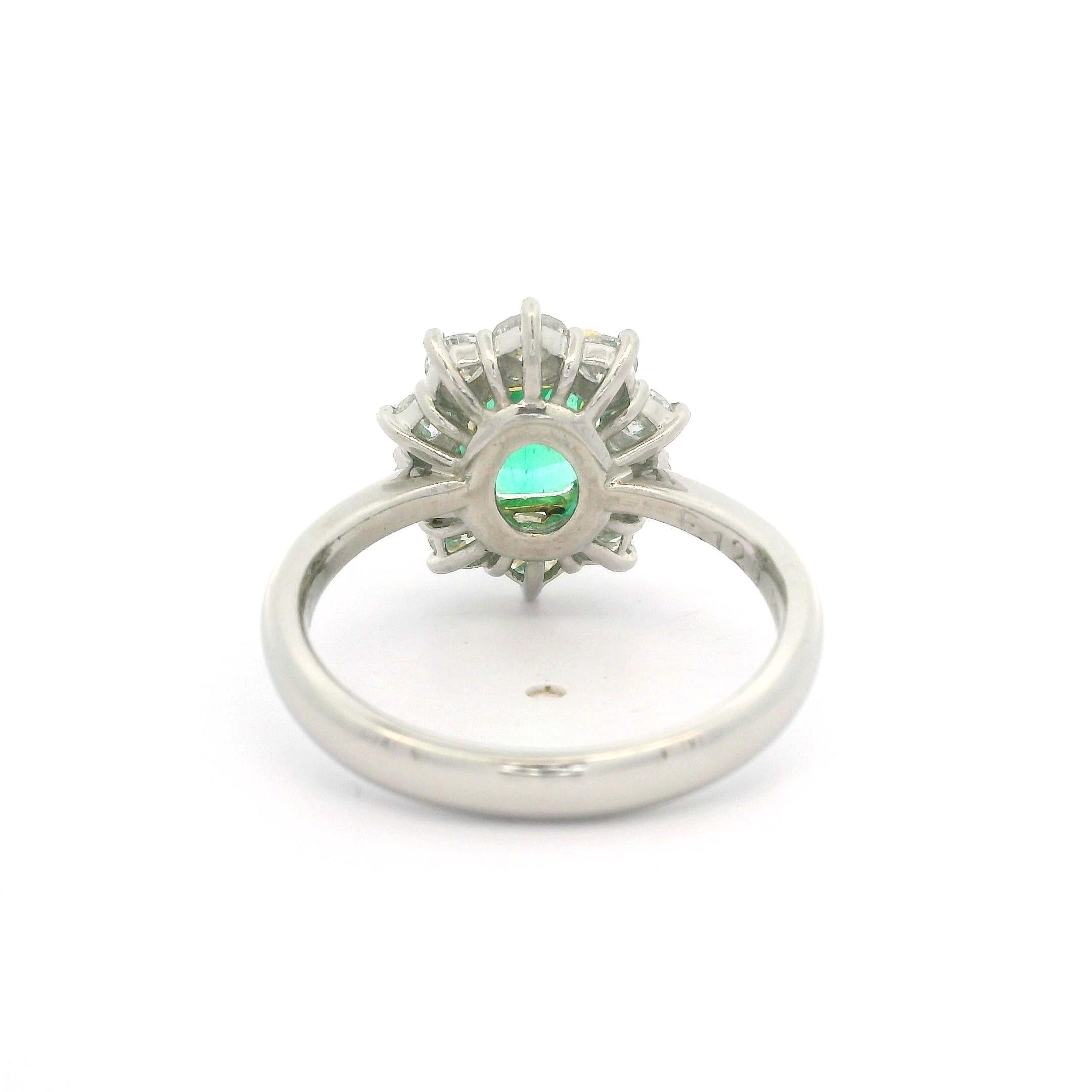 Platin & Gold GIA 2,17ctw kolumbianischen Smaragd w / Diamant Halo Floral Ring im Angebot 10