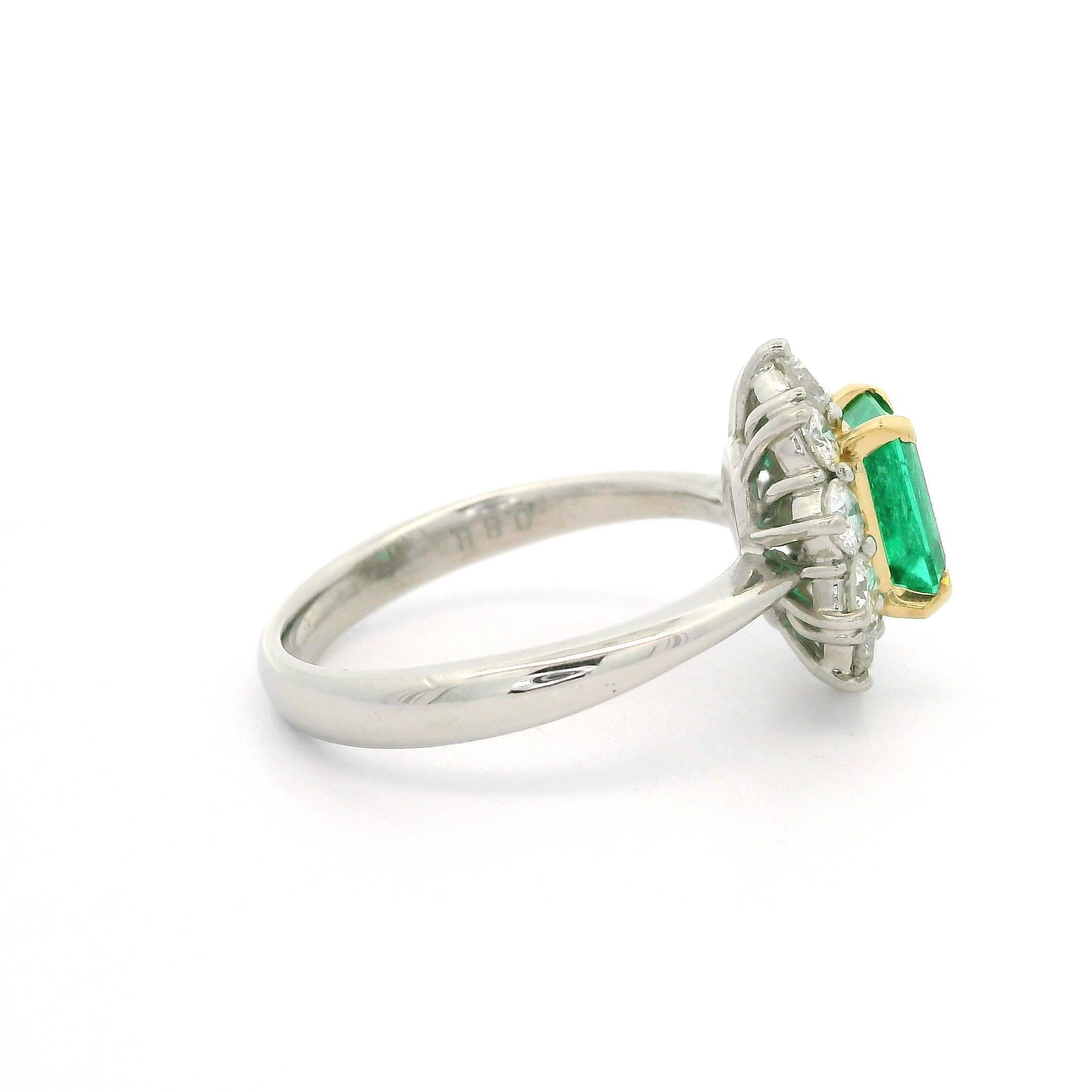 Platin & Gold GIA 2,17ctw kolumbianischen Smaragd w / Diamant Halo Floral Ring im Angebot 11
