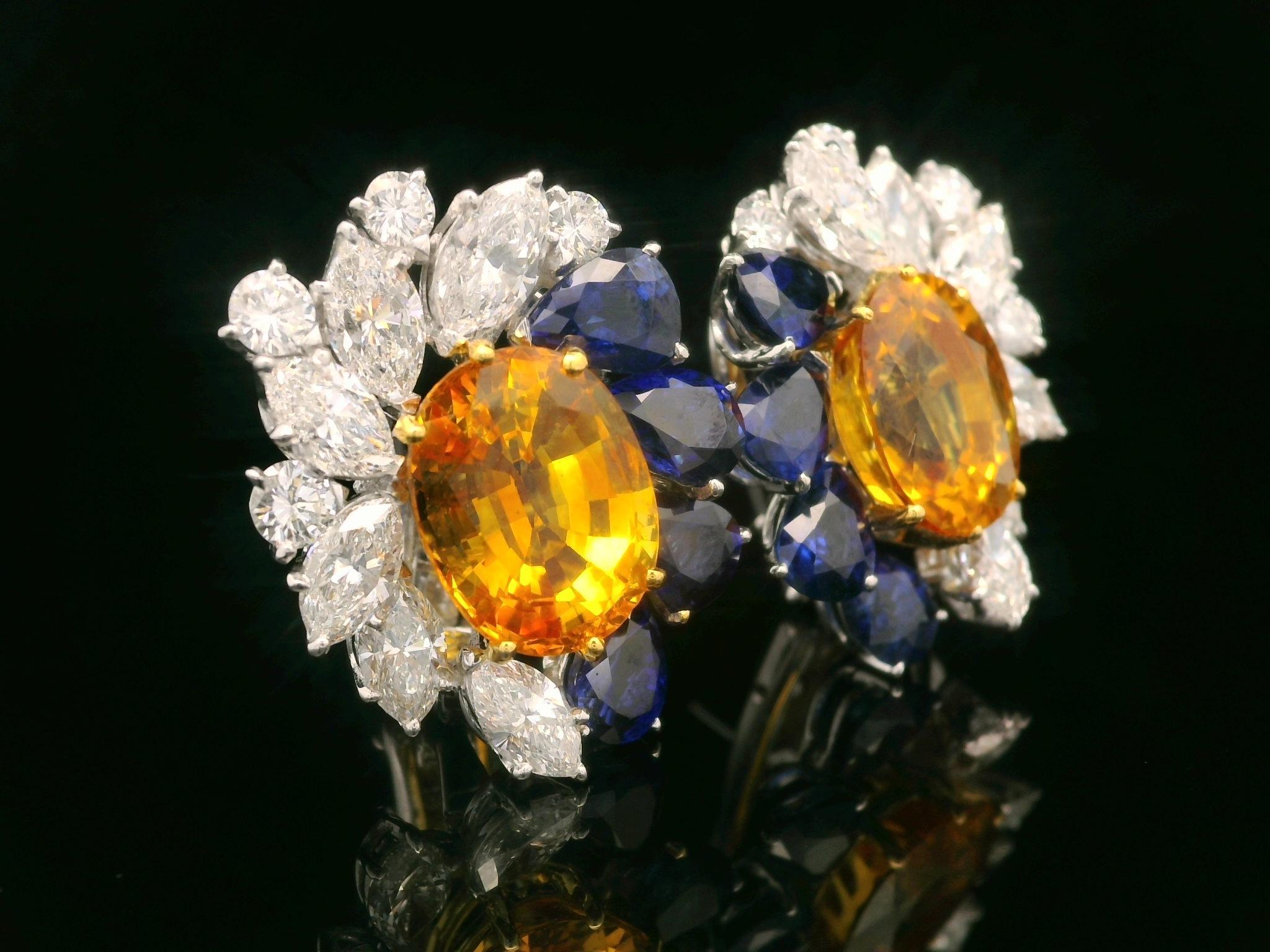 Boucles d'oreilles en platine et or avec saphirs jaunes, bleus orangés et saphirs 23,98 carats certifiés GIA en vente 5